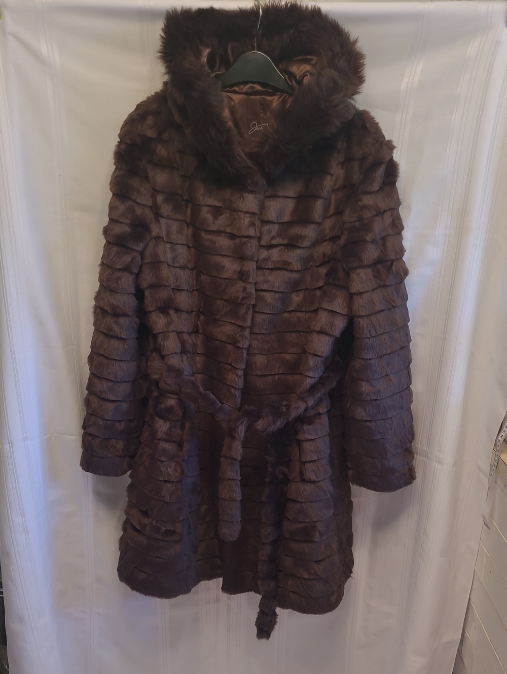 Faux Fur Jessica Brown Coat With Belt - Size 18 - NWOT